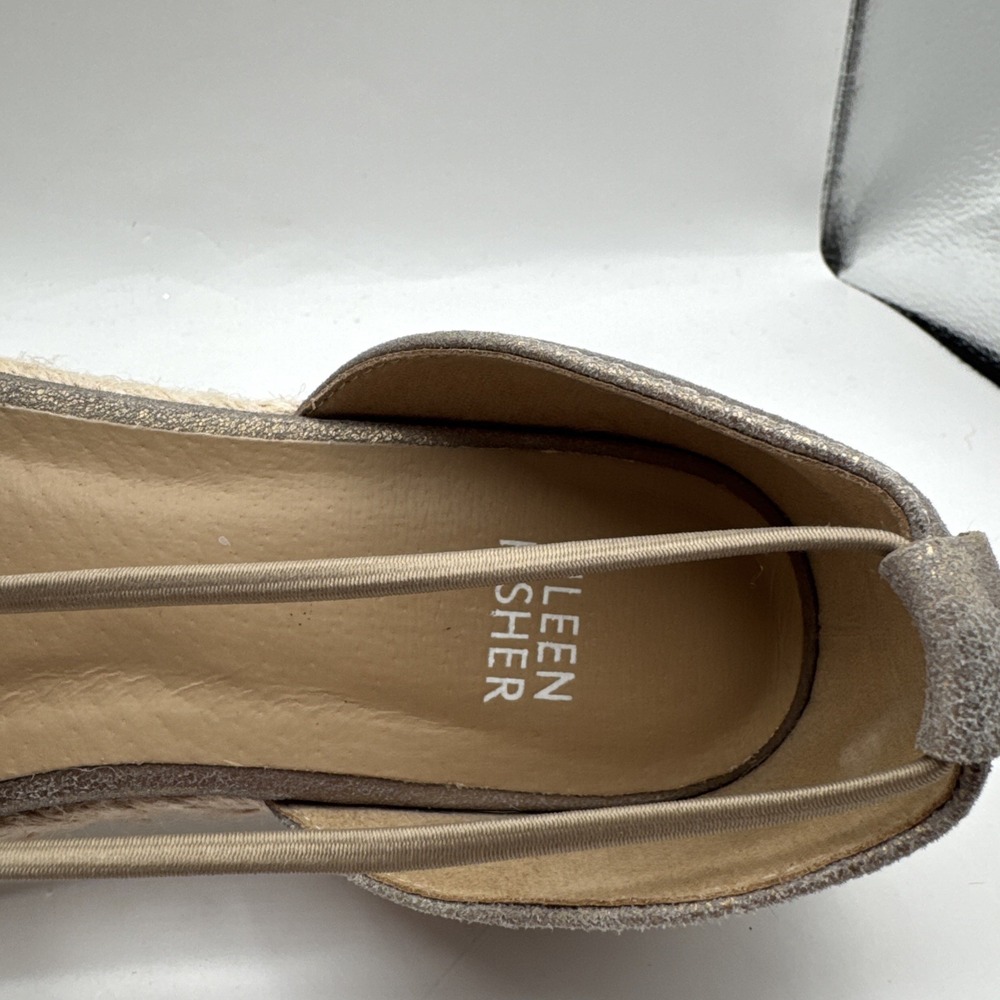 Eileen Fisher Lee Gold Leather d'Orsay Espadrille Flat Slip On Sandal Shoes 7.5 - Picture 6 of 13